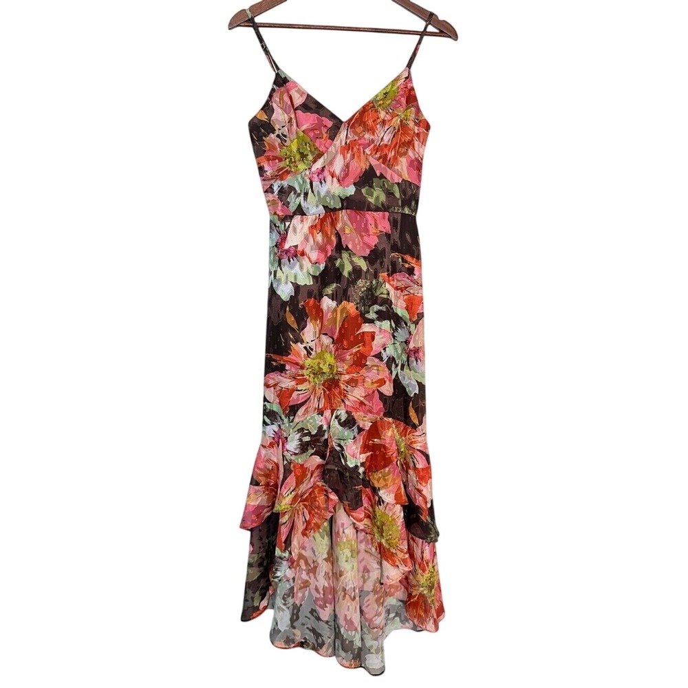 Hutch Royce Floral Midi Dress Brown Pink NWT Size 2 Romantic Flowy